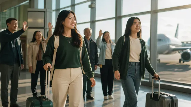 Hai học viên Xuân Ni và Tuyết Nhi chuẩn bị lên đường sang Đức để học nghề
